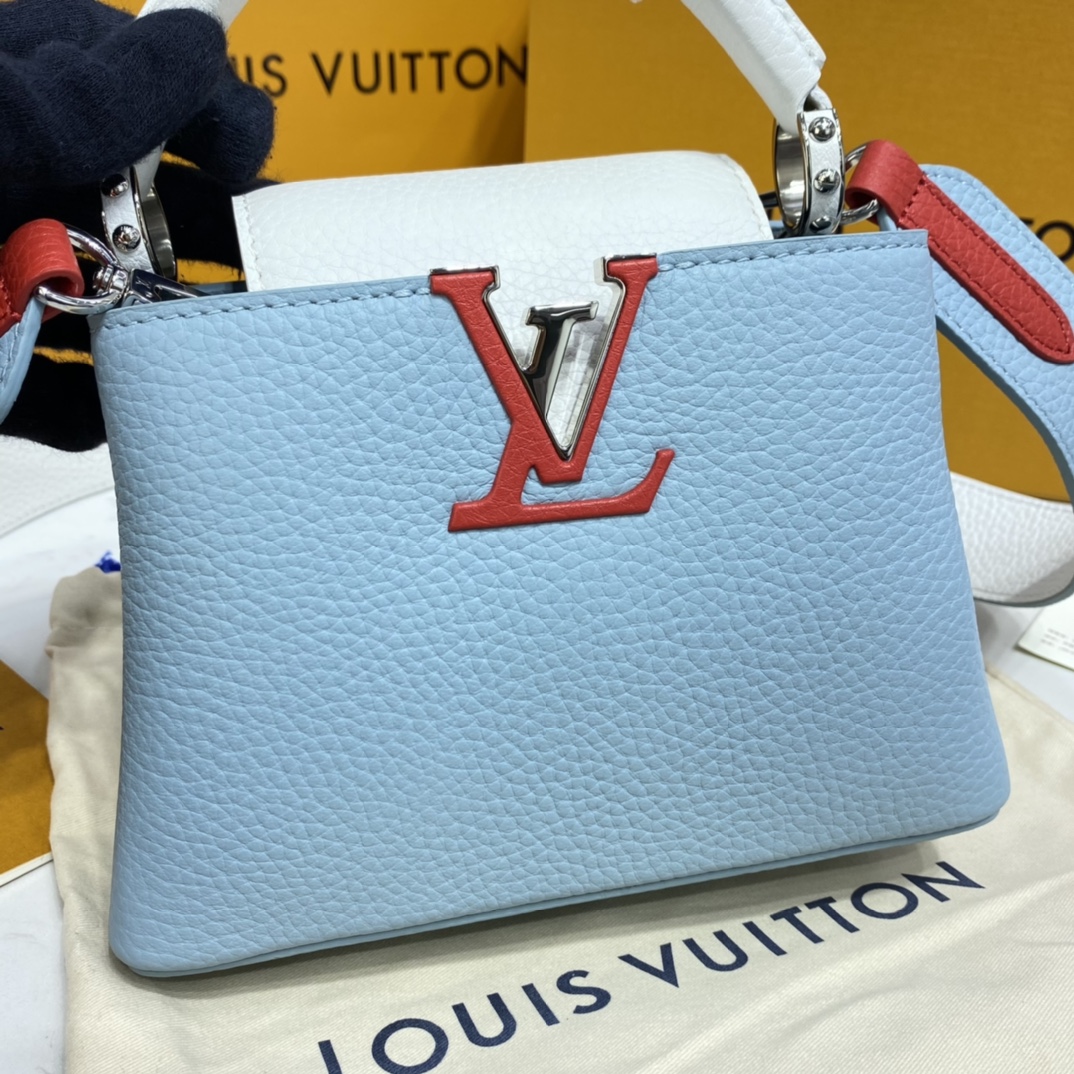 Louis Vuitton CAPUCINES MINI Taurillon Leather Bag M57519 Blue Olympus/White